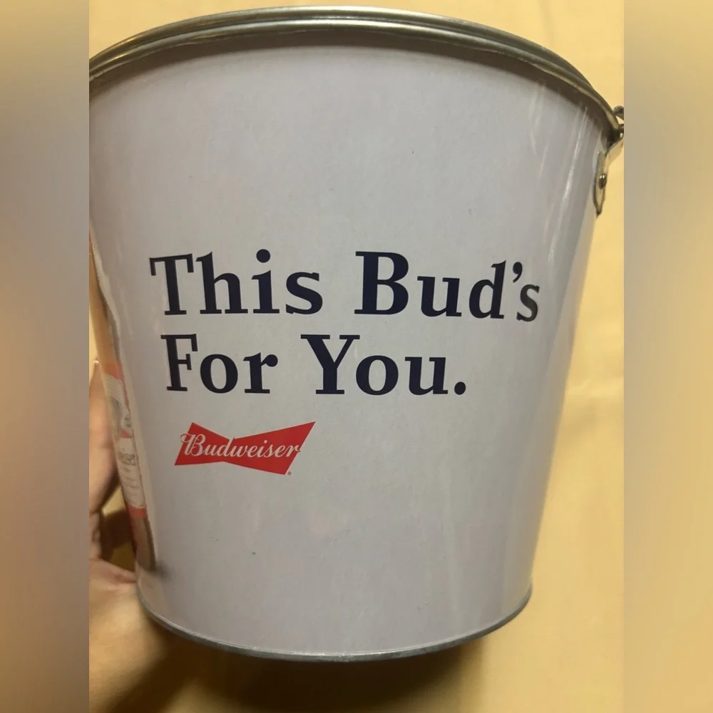 Budweiser Beer Metal Ice Bucket with Handle This Bud's For You 7” Tall